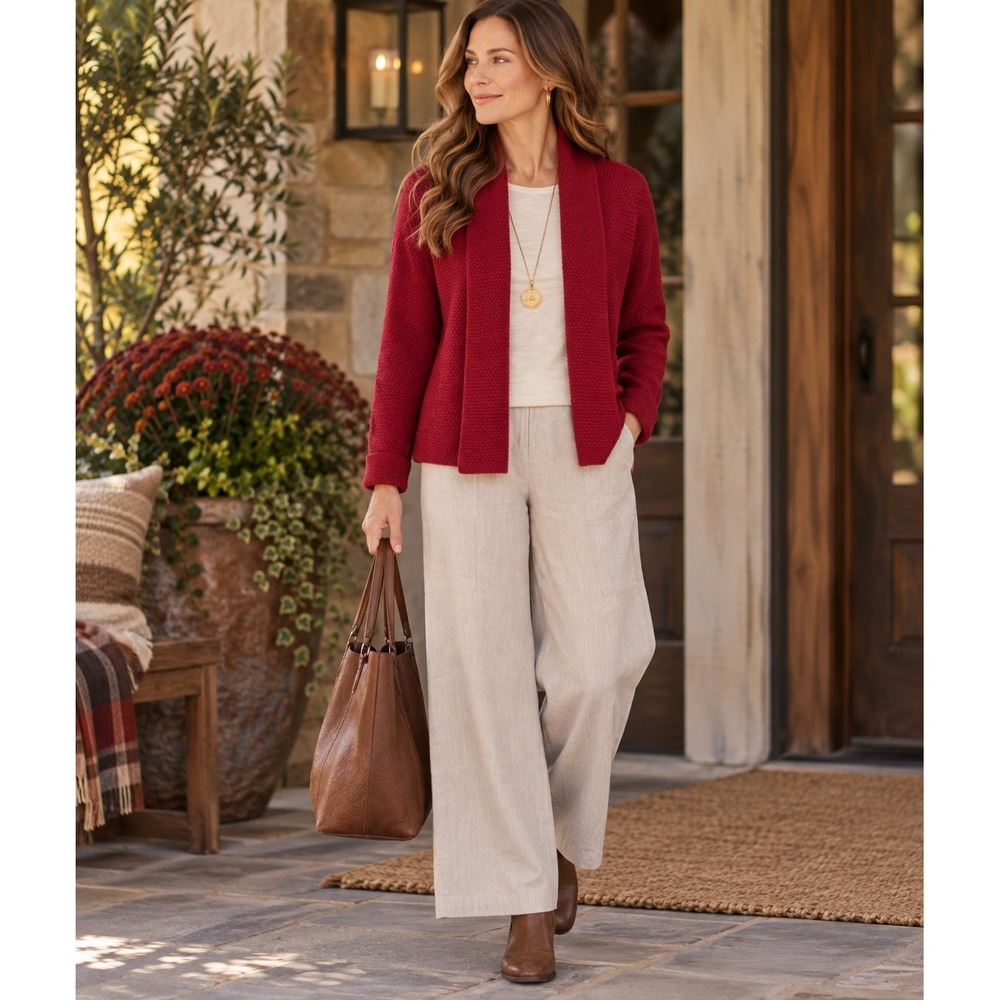Eileen Fisher Dark Raspberry Italian Wool Open Front Shawl Collar Cardigan Sz S